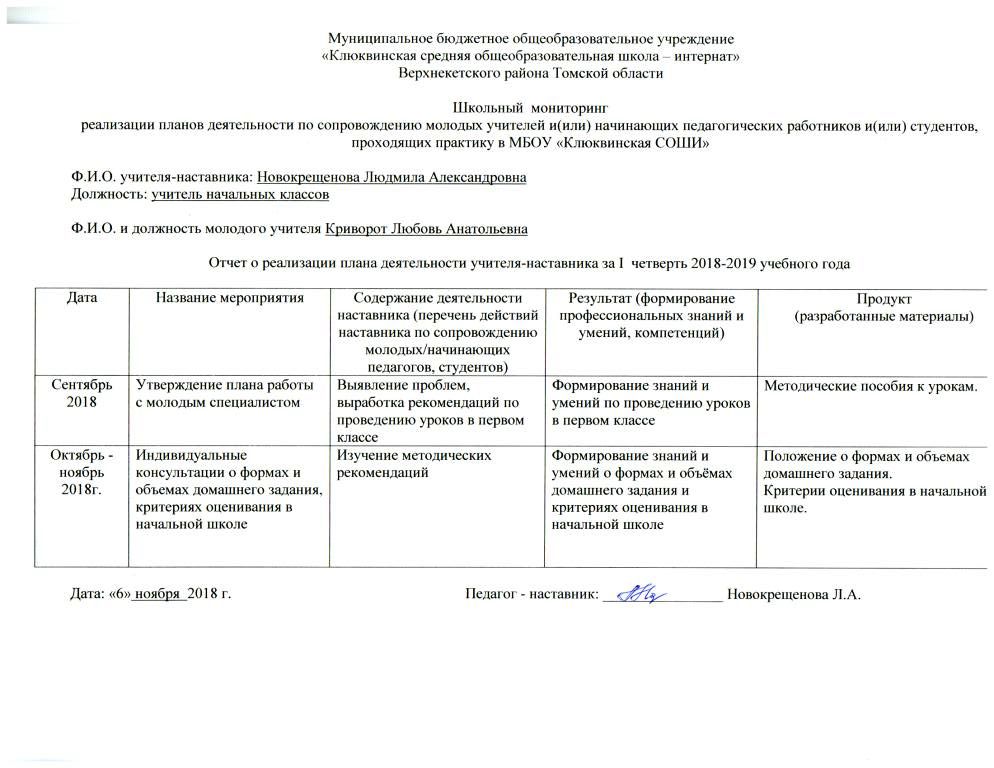 Отчет о наставничестве образец